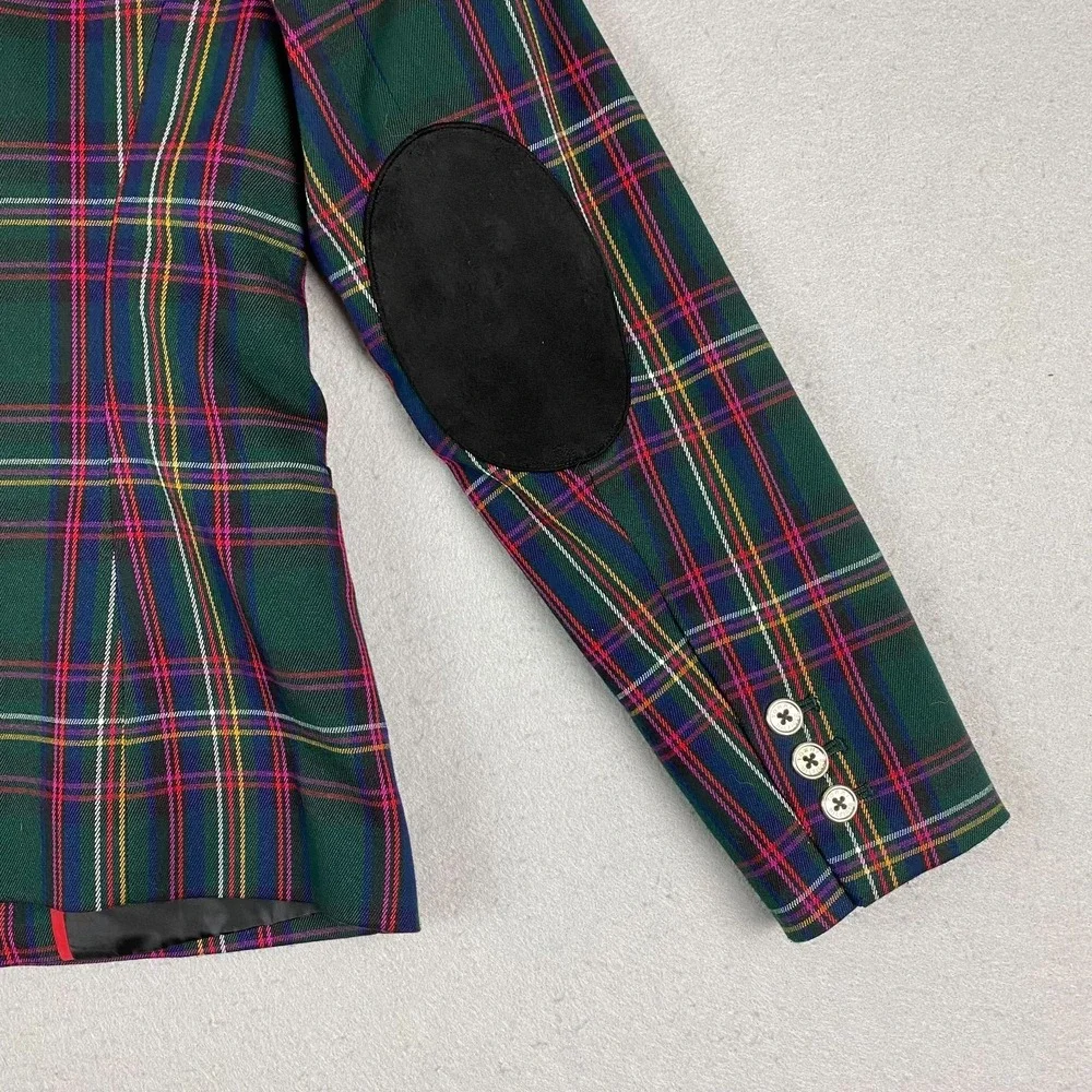 Tommy Hilfiger Plaid Blazer Womens Size 6 Preppy Equestrian Elbow Patch Jacket - Picture 8 of 16